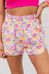 Boho Floral Shirred High Waist Casual Shorts
